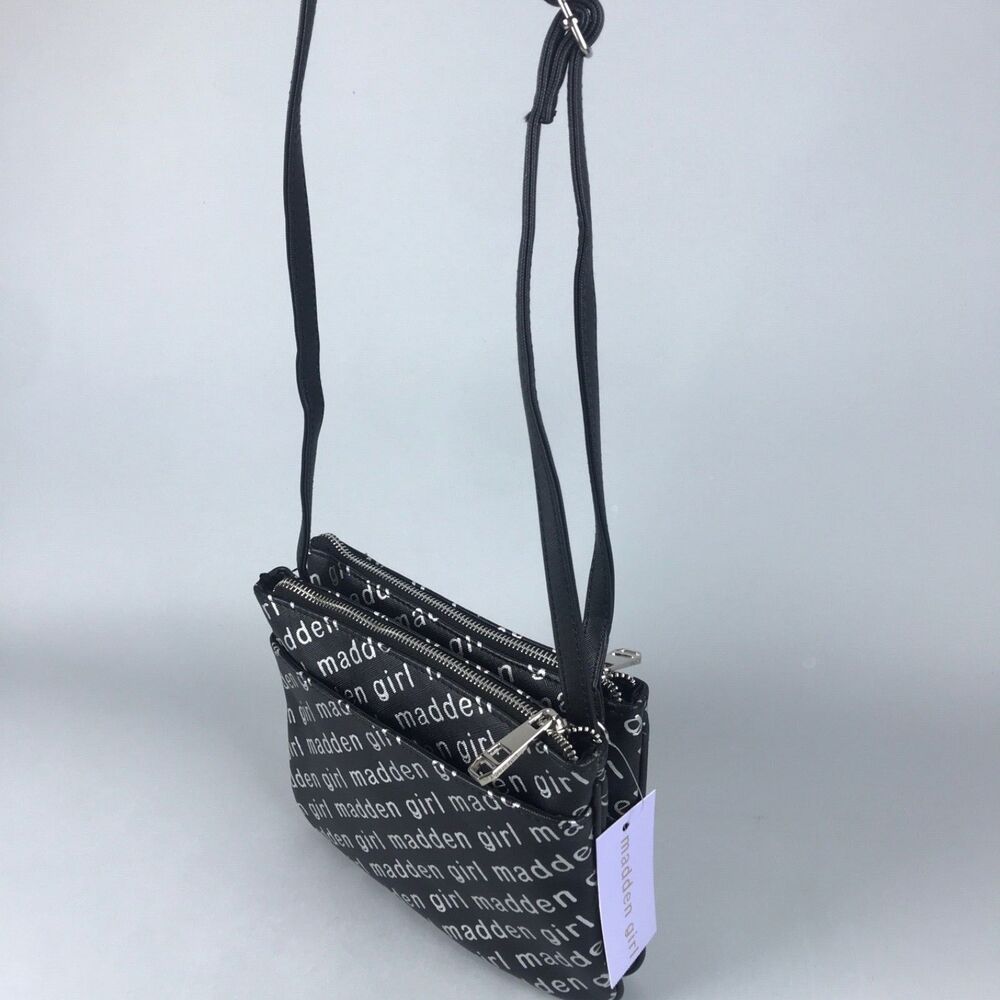Steve Madden Girl Black Silver Logo Letters Cross body Shoulder Bag Purse NWT - Picture 2 of 12